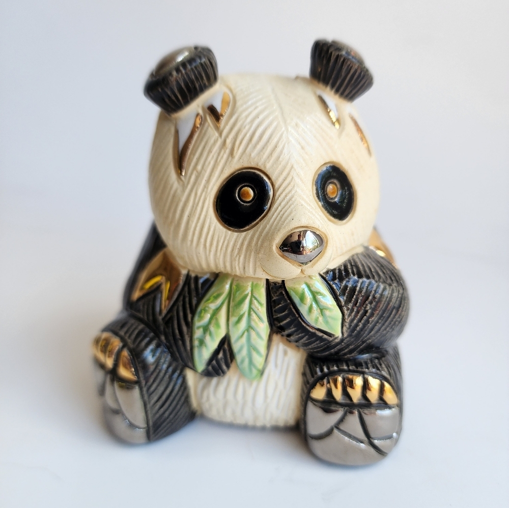De Rosa Rinconada Gold Trim Ceramic Handcrafted Panda Bear Figurine